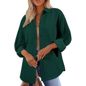 Women's Lantern Sleeve Oversized Knit Shirt Jacket | Button-Down, Cozy & Stylish
